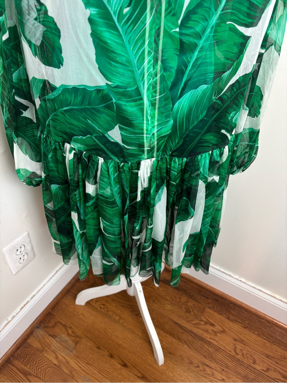 DOLCE & GABBANA Banana Leaf Silk Ribbon Dress White Green IT / 36 US XS - Picture 10 of 16
